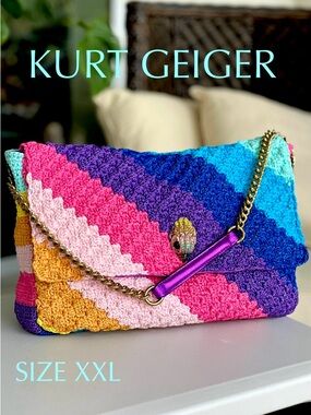 KURT GEIGER Kensington Lurex Crochet Rainbow XXL EXTRA LARGE SHOULDER bag NWT